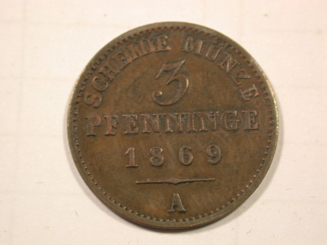 F19 Preussen 3 Pfennig 1869 A in vz Originalbilder