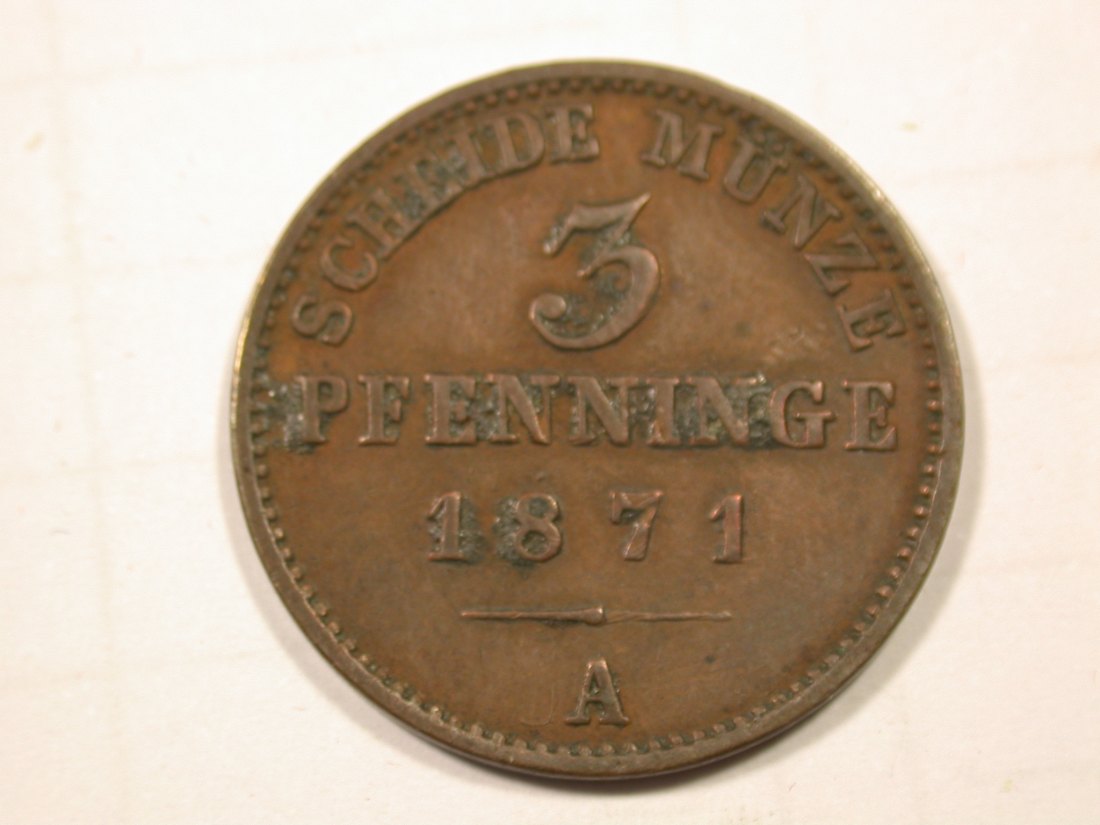 F19 Preussen 3 Pfennig 1871 A in ss-vz Originalbilder