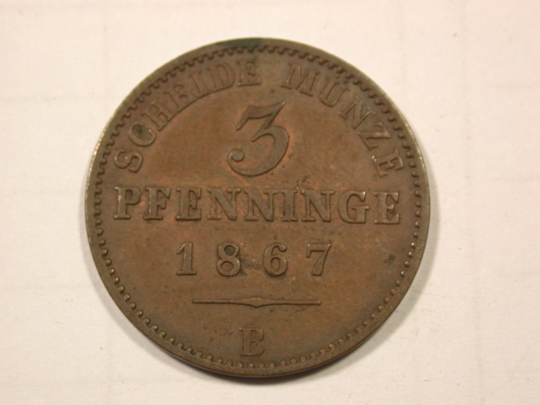  F19 Preussen  3 Pfennig 1867 B in vz/vz+    Originalbilder   