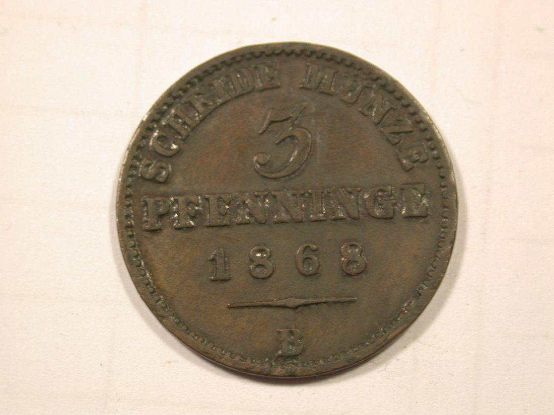 F19 Preussen 3 Pfennig 1868 B in ss-vz, Rdf Originalbilder