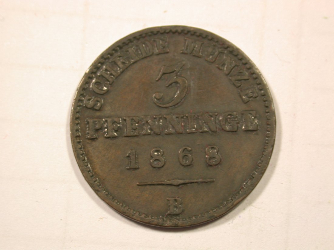  F19 Preussen  3 Pfennig 1868 B in ss-vz, Rdf    Originalbilder   