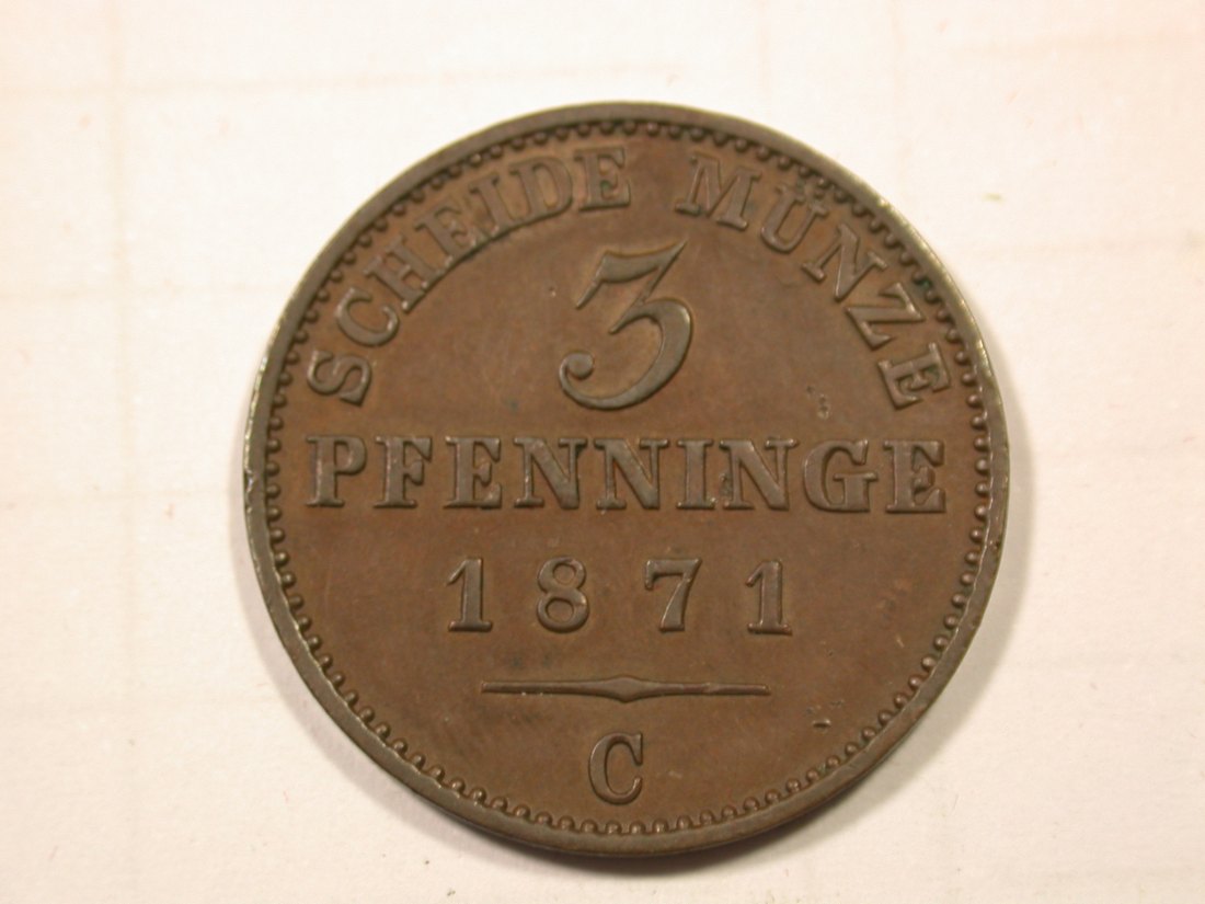  F19 Preussen  3 Pfennig 1871 C in f.st/ST   Originalbilder   