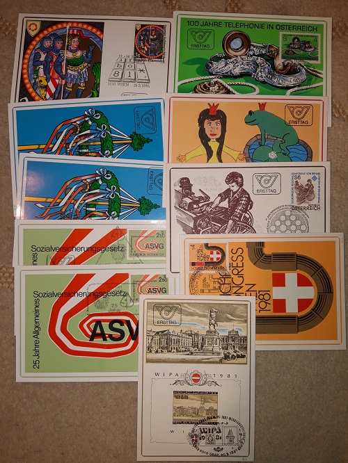 Österreich 10 Maxikarten - Motiv, Briefmarke, Ersttagsstempel  1981 Maxikarten - gestempelt
