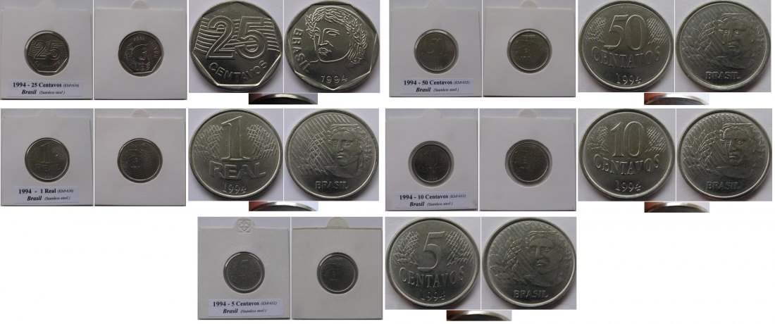  1994, Brasilien, ein Satz Münzen   