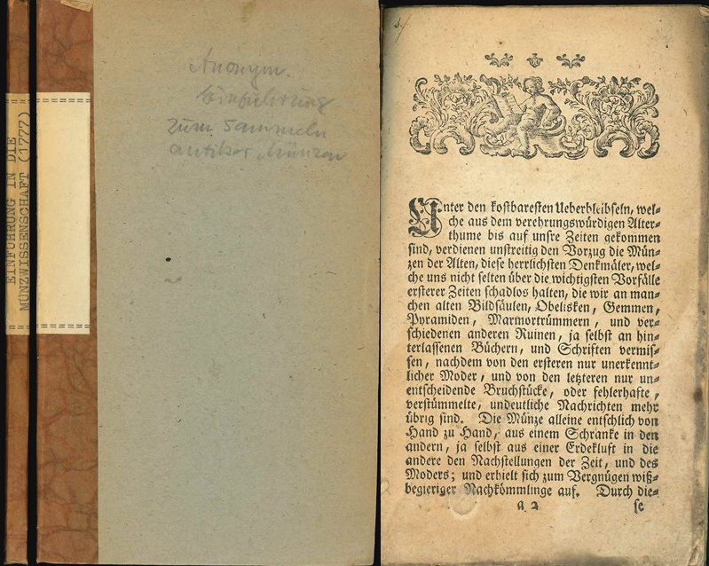  Anonym, Einführung in die Münzwissenschaft, 1777, in gotischer Schrift   