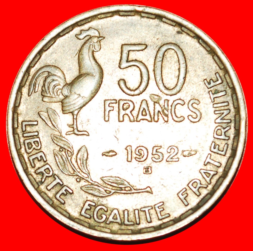 * IV. REPUBLIK (1946-1958): FRANKREICH ★ 50 FRANCS 1952B! HAHN! ★OHNE VORBEHALT!