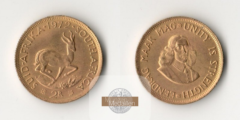 Süd Afrika  2 Rand MM-Frankfurt Feingold: 7,32g Springbock 1972 