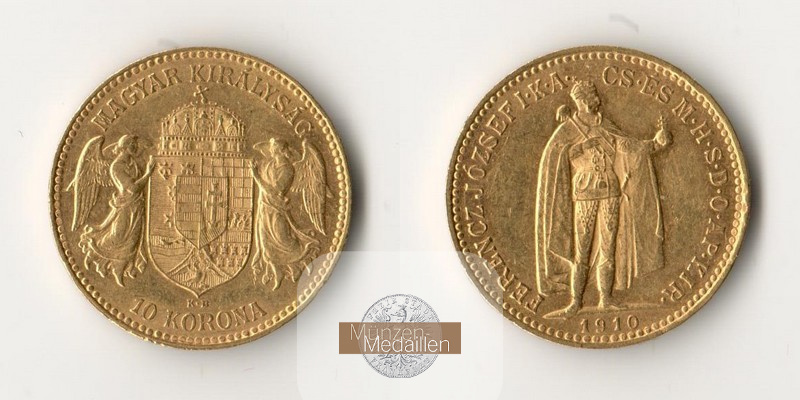 Ungarn MM-Frankfurt  Feingold: 3,05g 10 Kronen 1910 