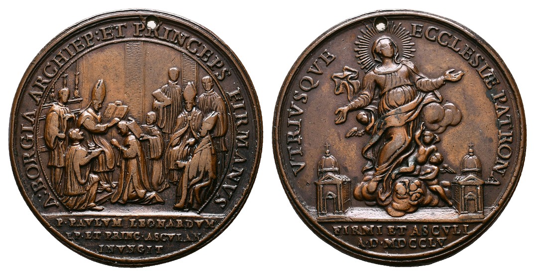  Linnartz VATIKAN Benedikt XIV. Bronzemedaille 1755 Weihe Paolo Leonardi f.vz Gewicht: 34,8g   