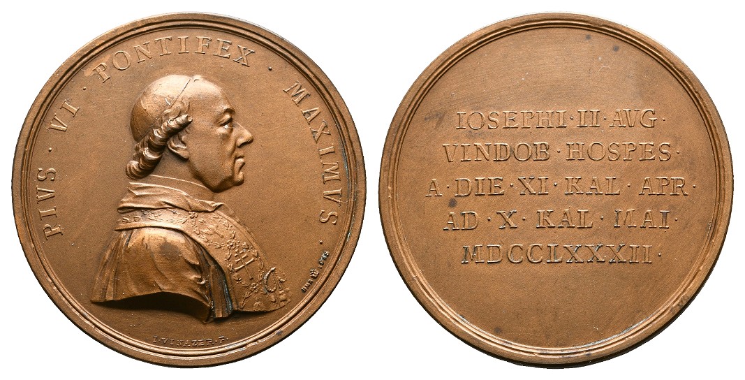  Linnartz VATIKAN Pius VI. Bronzemedaille 1782 Neuprägung HMA Wien 1915 vz-stgl Gewicht: 30,2g   