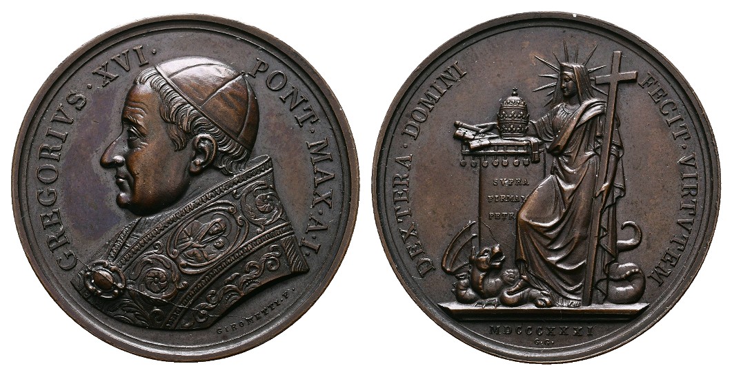  Linnartz VATIKAN Gregor XVI. Bronzemedaille 1831 (Girometti) vz/stgl Gewicht: 35,6g   