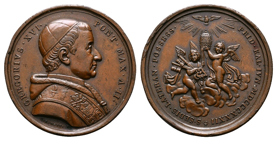  Linnartz VATIKAN Gregor XVI. Bronzemedaille 1832 (Girometti) Rdf. vz Gewicht: 33,7g   