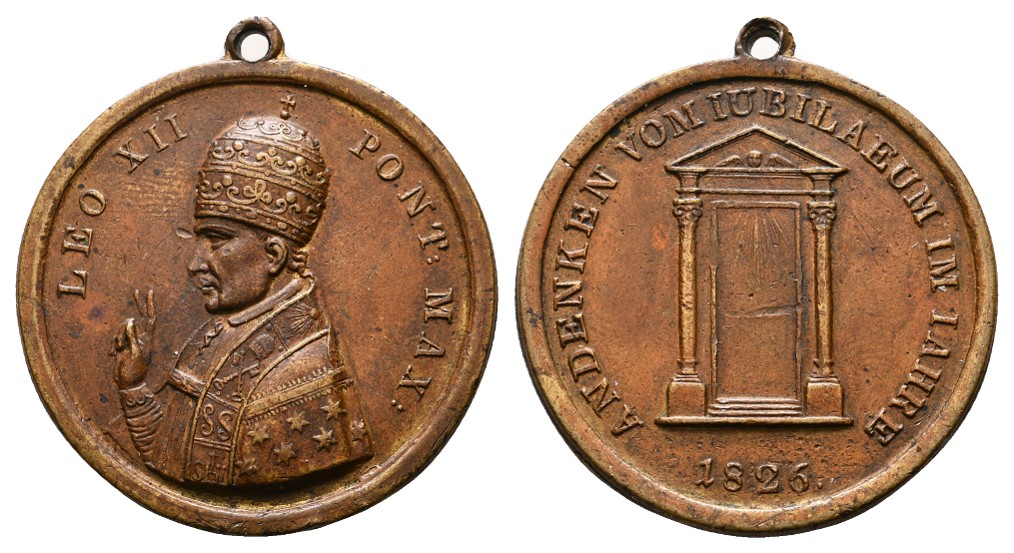  Linnartz VATIKAN Leo XII. Bronzemedaille 1826 zum Andenken an das Jubiläum vz Gewicht: 20,7g   