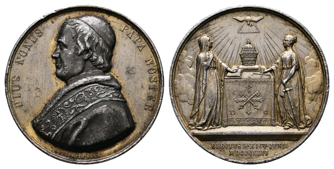  Linnartz VATIKAN Pius IX. Weißmetallmedaille 1846 (Allen&Moore) kl. Rdf. ss-vz Gewicht: 27,8g   