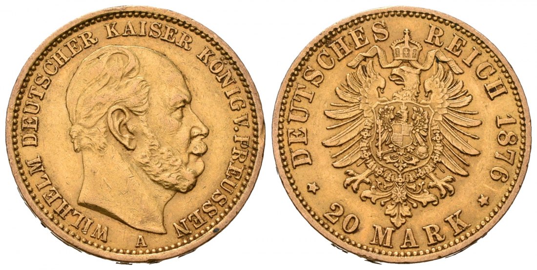PEUS 7041 Preußen - Kaiserreich 7,16 g Feingold. Wilhelm I. (1861 - 1888) 20 Mark GOLD 1876 A Berlin Sehr schön