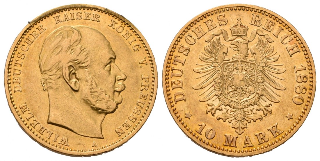 PEUS 7042 Kaiserreich - Preußen 3,58 g Feingold. Wilhelm I. (1861 - 1888) 10 Mark GOLD 1880 A Vorzüglich