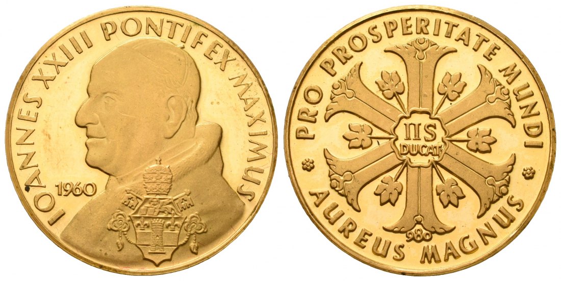PEUS 7047 Welt / Vatikan 26 mm / 8,46 g Feingold. Johannes XXIII. Goldmedaille zu 2 1/2 Dukaten 1960 Fast Stempelglanz