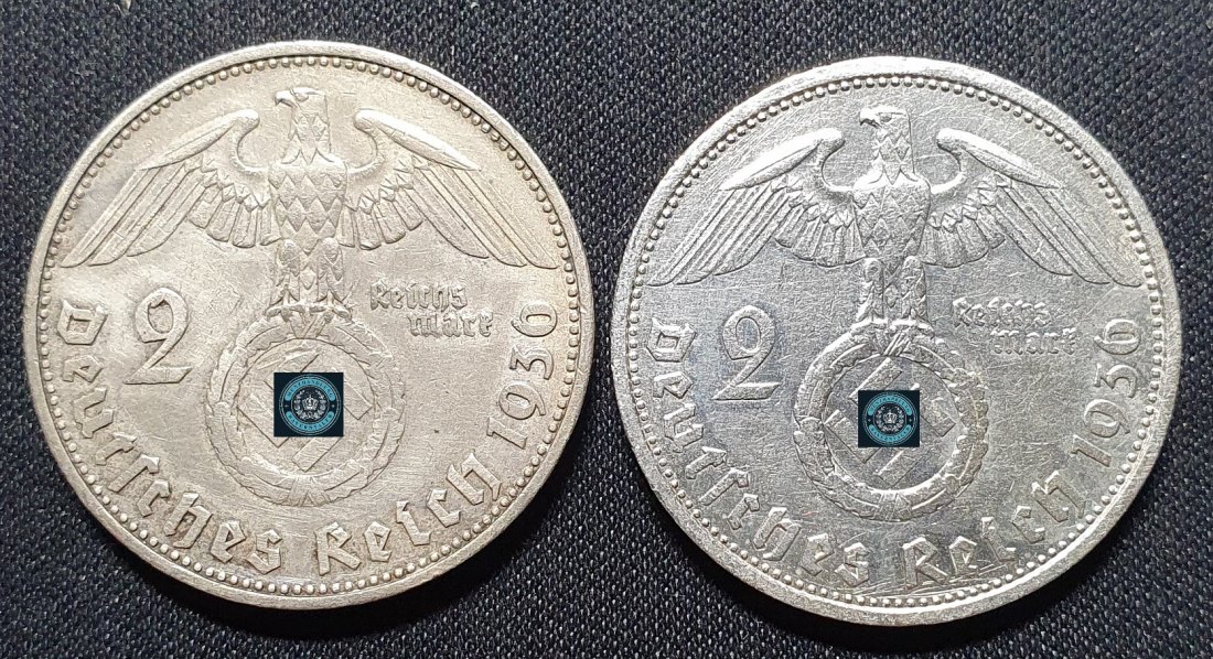  Drittes Reich 2 Reichsmark 1936 D und G Originale Silber Münzen   