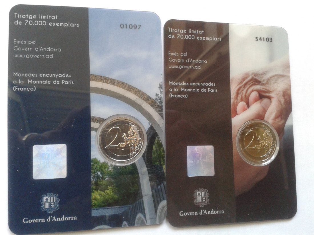  Original 2 x 2 euro 2021 Andorra coincards Jahrestag Krönung Meritxell und Senioren Seniorinnen   