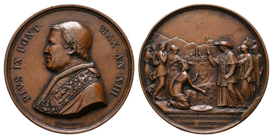  Linnartz VATIKAN Pius IX. Bronzemedaille 1857 (Bianchi) Reiserückkehr R!vz Gewicht: 33,3g   