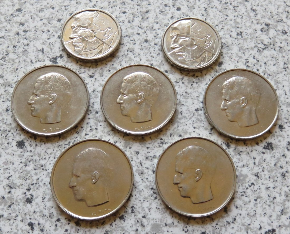  Belgien 10 Francs 1970, 1972, 1975, 1976, 1979 sowie 50 Francs 1987 und 1990   