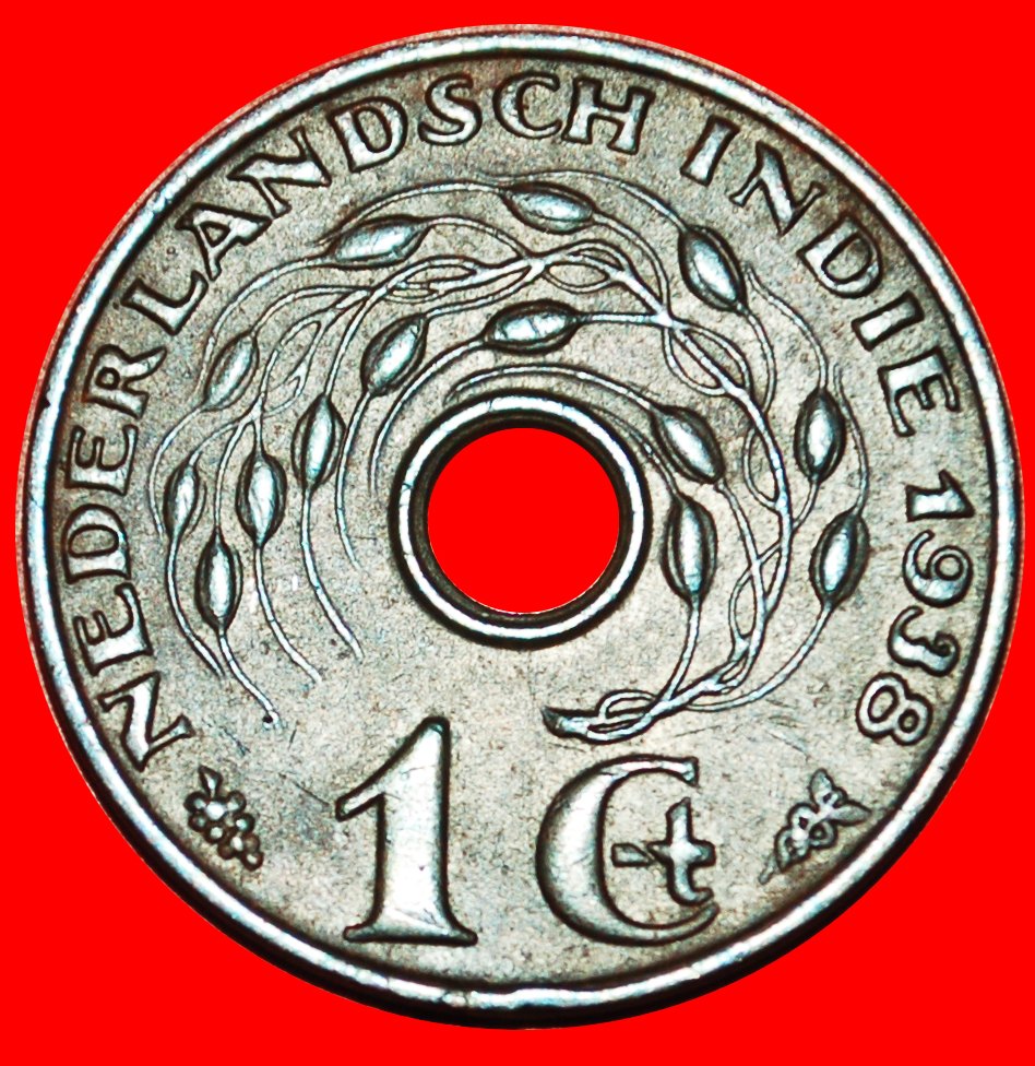  * TYPE 1936-1945: NETHERLANDS EAST INDIES★ 1 CENT 1938! WILHELMINA 1890-1948★LOW START ★ NO RESERVE!   