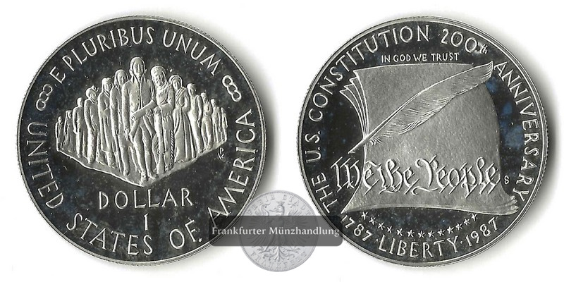  USA,  1 Dollar   1987 S    Constitution Bicentennial    FM-Frankfurt   Feinsilber: 24,06g   