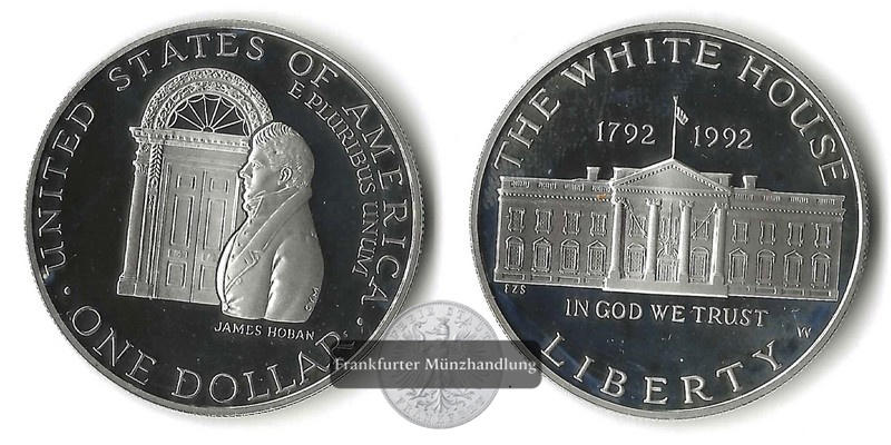  USA  1 Dollar   1992 W   White House Bicentennial    FM-Frankfurt   Feinsilber: 24,06g   