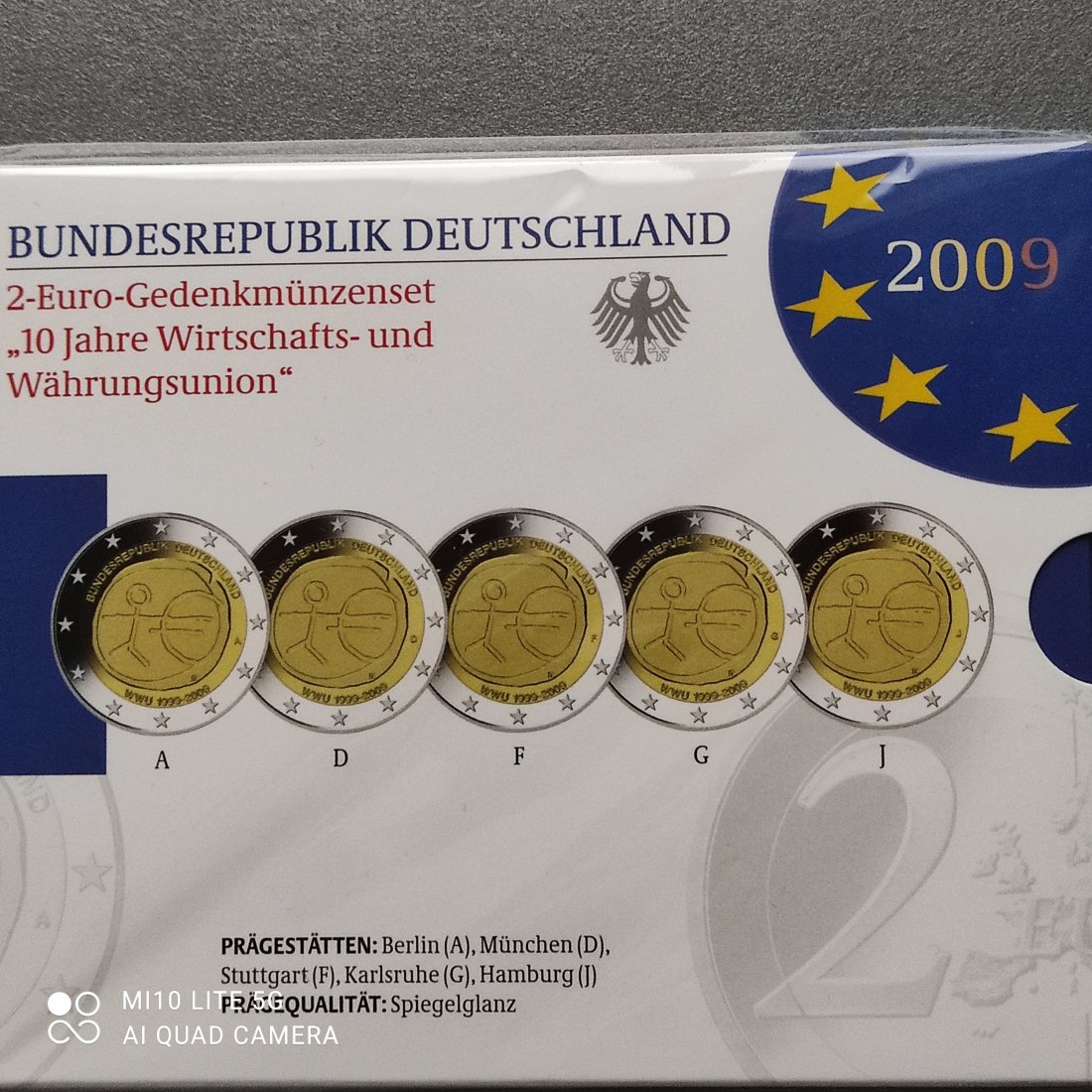  Deutschland 5 x 2 Euro Gedenkmünzen 10 Jahre WWU 2009 ADFGJ proof pp spiegelglanz   