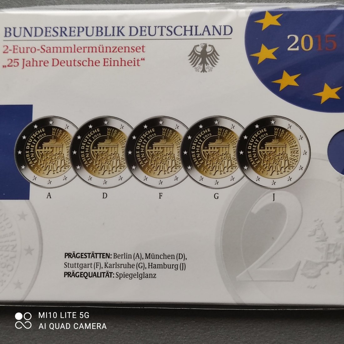  BRD Deutschland 2 Euro Gedenkmünzen Set 2015 ADFGJ spiegelglanz pp 25 Jahre Deutsche Einheit   