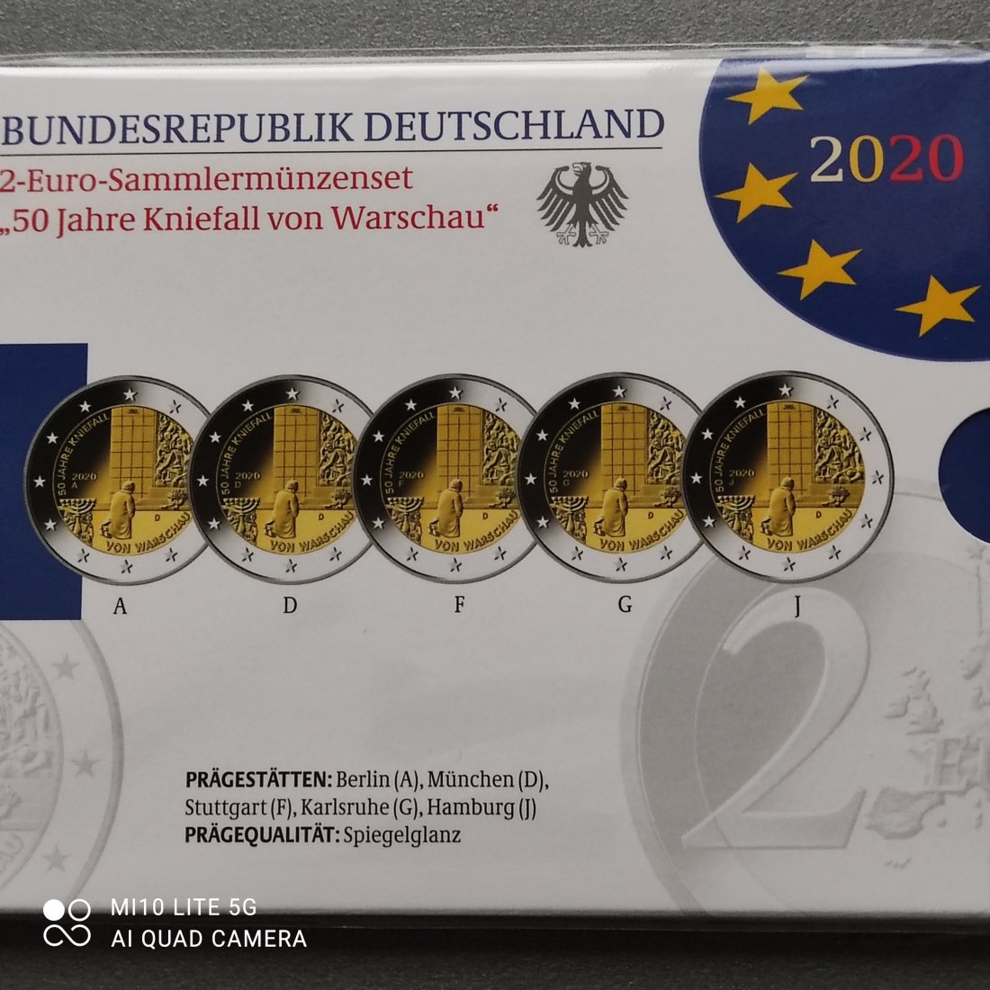  BRD Deutschland 2 Euro Gedenkmünze Set 2020 ADFGJ spiegelglanz pp 50 Jahre Kniefall von Warschau   