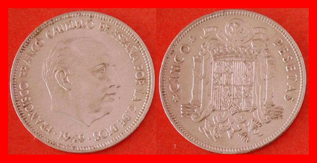  * GENERALISSIMO FRANCO (1936-1975): SPAIN★5 PESETAS 1949 (1950) MINT LUSTRE! LOW START ★ NO RESERVE!   