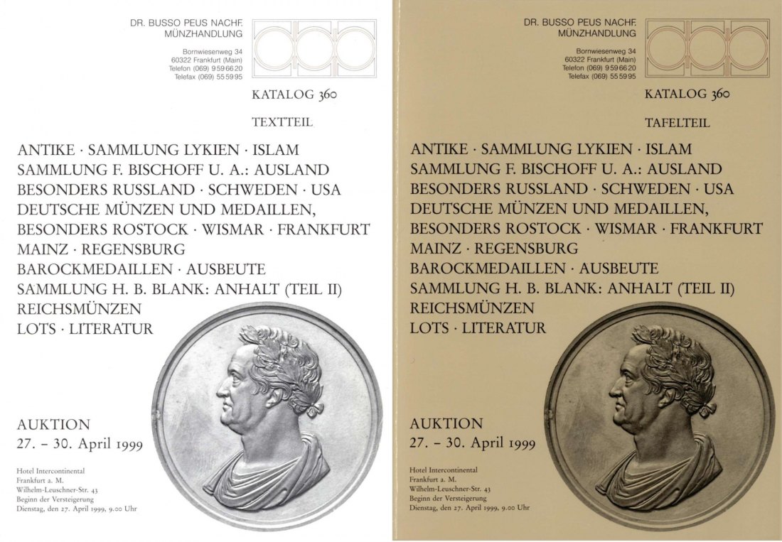  Busso Peus (Frankfurt) Auktion 360 (1999)Slg BLANK: Anhalt Teil II / Serien Rostock, Wismar, Frankf.   