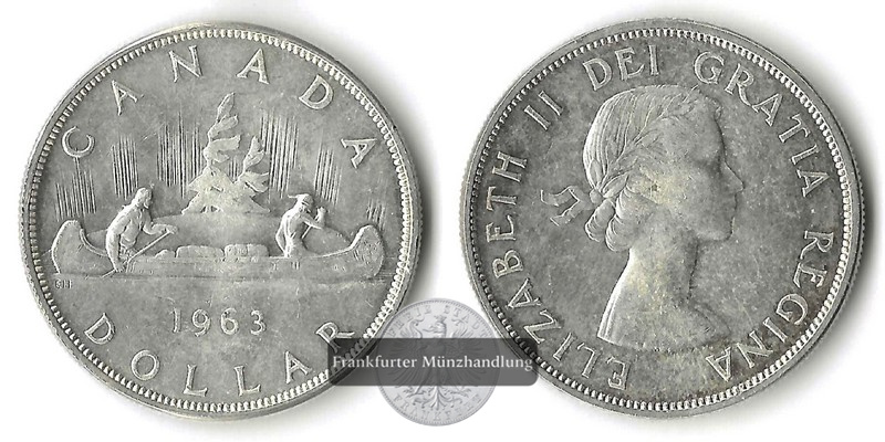  Kanada,  1 Dollar  1963    Voyageur   FM-Frankfurt  Feinsilber: 18,66g   