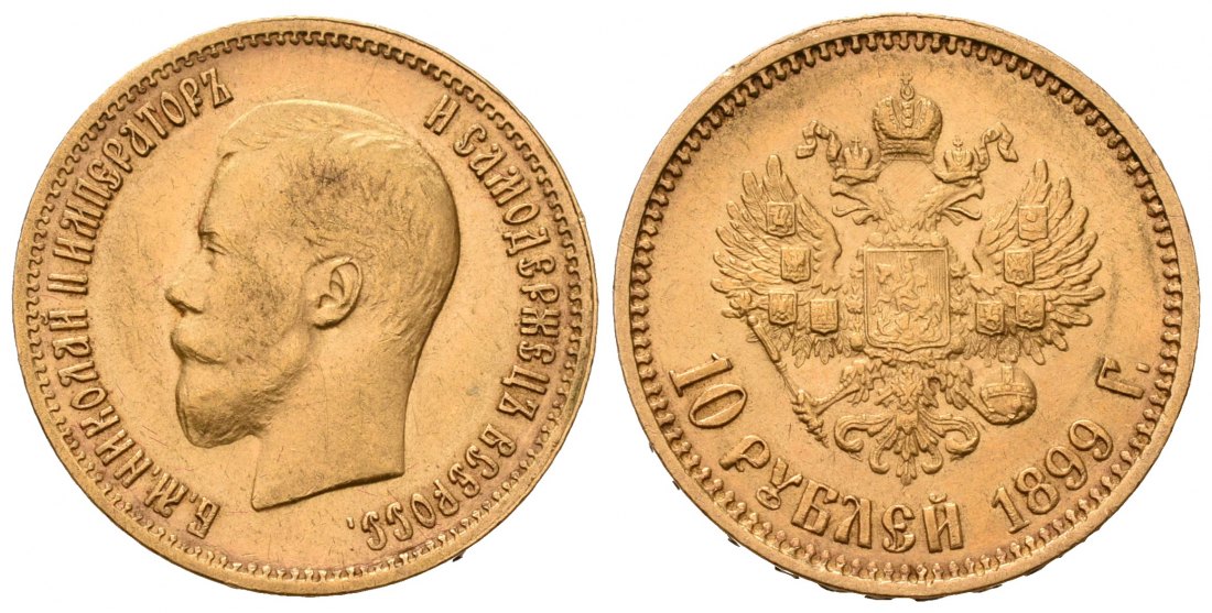 PEUS 7060 Russland 7,74 g Feingold. Zar Nikolaus II. (1894 - 1917) 10 Rubel GOLD 1899 АГ (AG) Kl. Kratzer, Sehr schön