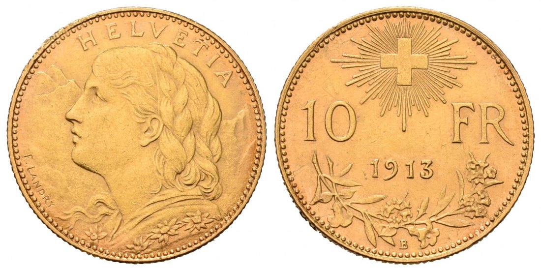 PEUS 7077 Schweiz 2,90 g Feingold. Vreneli 10 Franken GOLD 1913 B Kl. Kratzer, fast Vorzüglich