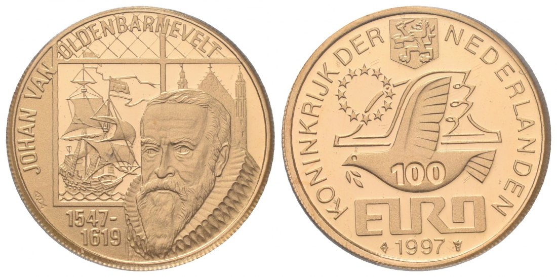 PEUS 7081 Niederlande 3,2 g Feingold. Johan van Oldenbarnevelt Auflage: 3.000 100 Euro GOLD 1997 Proof (Kapsel)