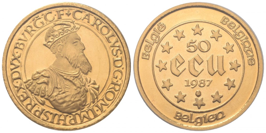 PEUS 7084 Belgien 15,55 g Feingold. Kaiser Karl V. - 30.Jahrestag Römische Verträge 50 Ecu GOLD 1987 Vorzüglich +