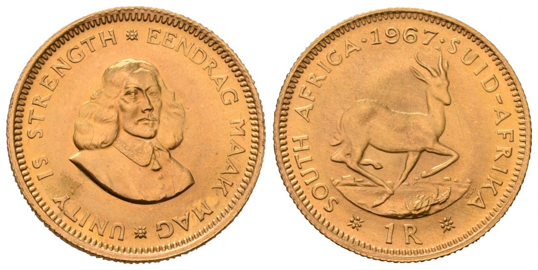 PEUS 7088 Südafrika 3,66 g Feingold 1 Rand GOLD 1967 Kl. Kratzer, Fast Stempelglanz