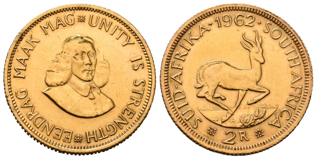 PEUS 7089 Südafrika 7,32 g Feingold 2 Rand GOLD 1962 Vorzüglich