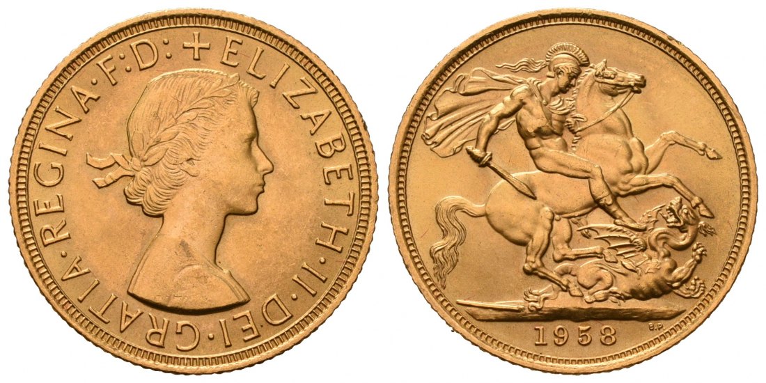 PEUS 7090 Grossbritannien 7,32 g Feingold. Elizabeth II. (1952 - heute) Sovereign GOLD 1958 Fast Stempelglanz