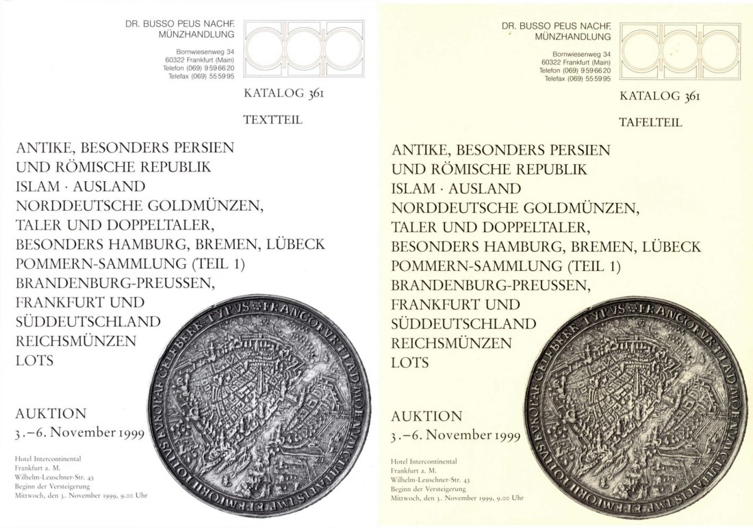 Busso Peus (Frankfurt) Auktion 361 (1999) Antike, Pommern-Sammlung (Teil 1) Norddeutsche Goldmünzen