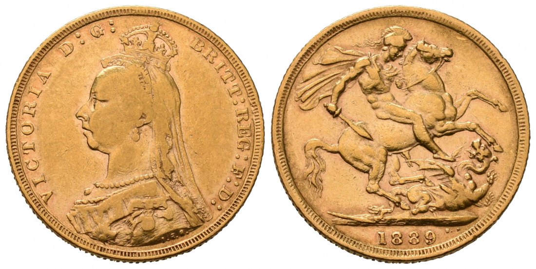 PEUS 7093 Großbritannien 7,32 g Feingold. Jubiläumsbüste mit Witwenschleier Sovereign GOLD 1889 Sehr schön
