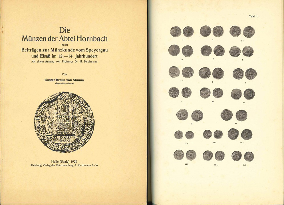  A. Riechmann; Gustaf Braun von Stumm; Die Münzen der Abtei Honbach; Halle(Saale) 1926   