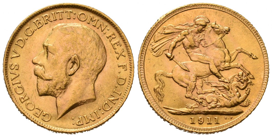 PEUS 7095 Großbritannien 7,32 g Feingold. Georg V. (1910 - 1936) Sovereign GOLD 1911 Kl. Kratzer, Vorzüglich