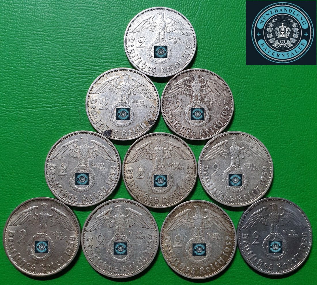  Deutsches Reich Konvolut 2 Reichsmark 10 Stück Silber Münzen #3   
