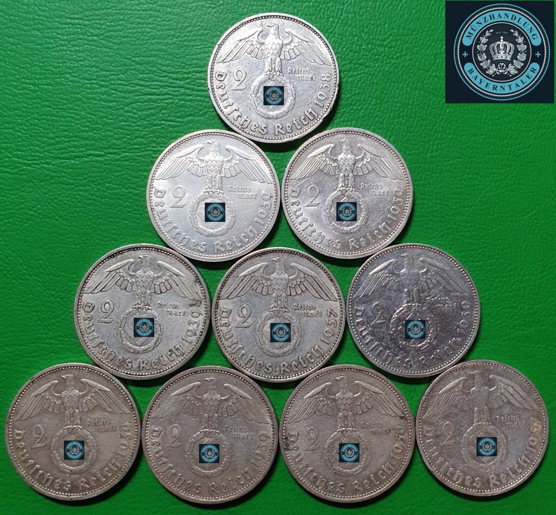  Deutsches Reich Konvolut 2 Reichsmark 10 Stück Silber Münzen #6   
