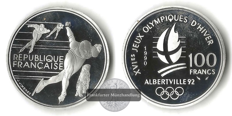  Frankreich  100 Francs  1990 Olympiade Albertville 1992 FM-Frankfurt Feinsilber: 19,98g   