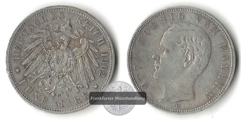  Bayern, Kaiserreich  5 Mark  1902 D  Otto 1886-1913   FM-Frankfurt Feinsilber: 25g   