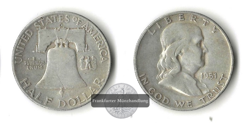  USA  Half Dollar  1951 D   Franklin     FM-Frankfurt Feinsilber: 11,25g   